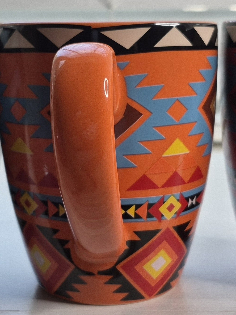 Black Geometric Aztec Pattern Ceramic Mug - Blue & Red Accent - Picture 4 of 11